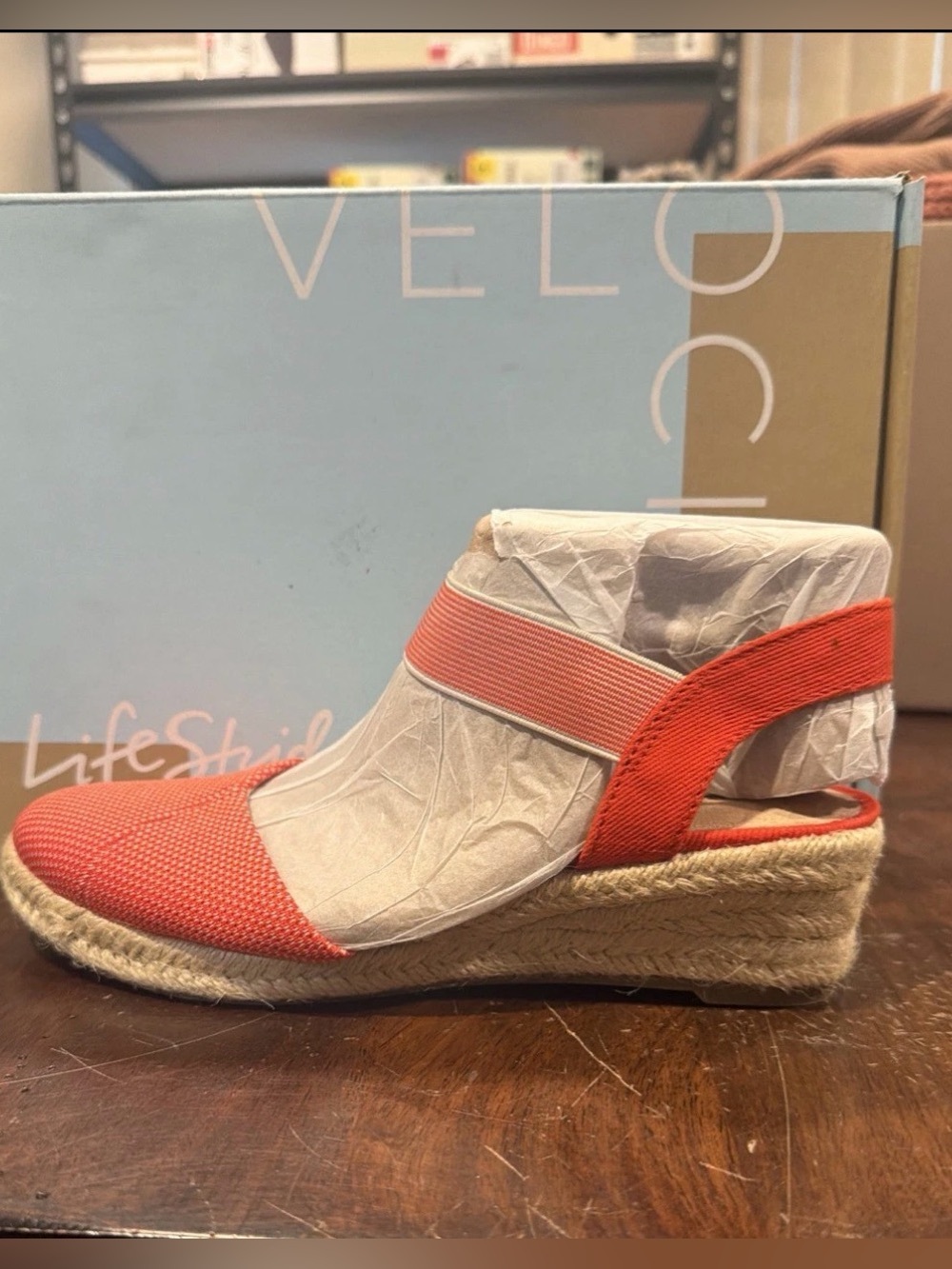 Lifestride Women’s Kimmie Ankle Strap Sandals Orange Knit Canvas Size 5 M